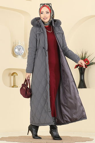 moda selvim معطف رمادي 962ART1138 - Thumbnail