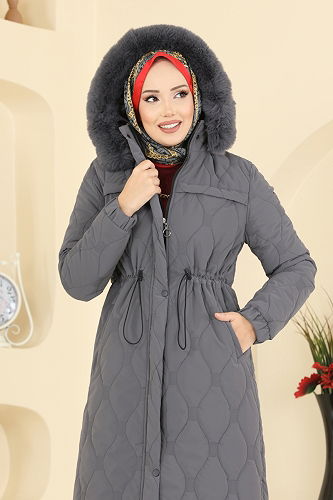 moda selvim معطف رمادي 962ART1138 - Thumbnail