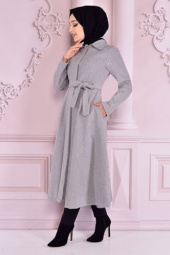 moda selvim معطف رمادي END2097-M - Thumbnail