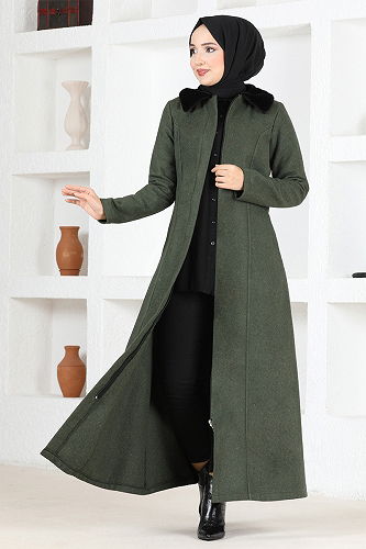 moda selvim Coat END5563-M Khaki - Thumbnail
