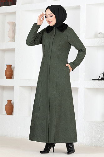 moda selvim Coat END5563-M Khaki - Thumbnail