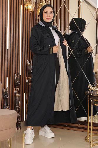 moda selvim Coat MİH11002-M Black - Thumbnail