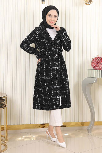 moda selvim COAT MİH19176-M Black Crocodile - Thumbnail