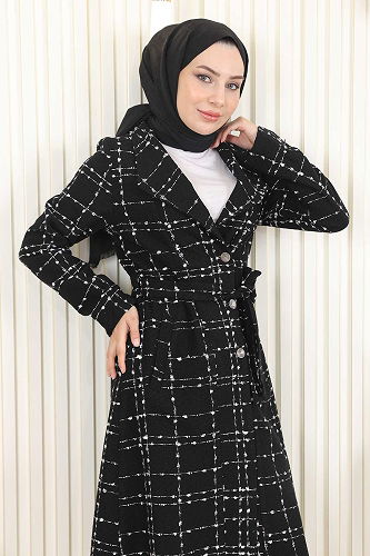 moda selvim COAT MİH19176-M Black Crocodile - Thumbnail