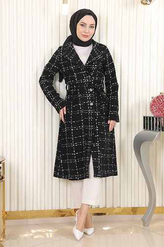 moda selvim COAT MİH19176-M Black Crocodile - Thumbnail