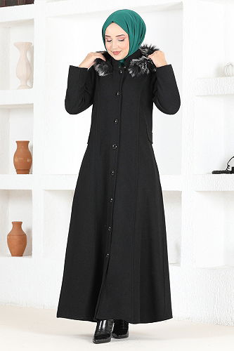 moda selvim معطف أسود MSL3039-M - Thumbnail