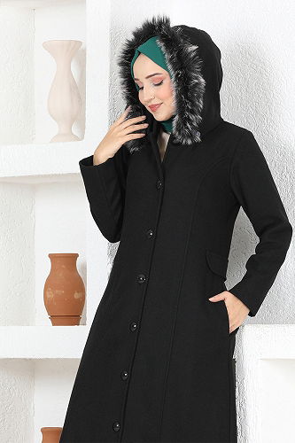 moda selvim معطف أسود MSL3039-M - Thumbnail