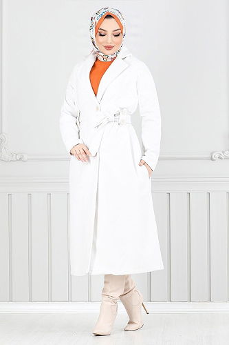 moda selvim Coat MSL5966-M Ecru - Thumbnail