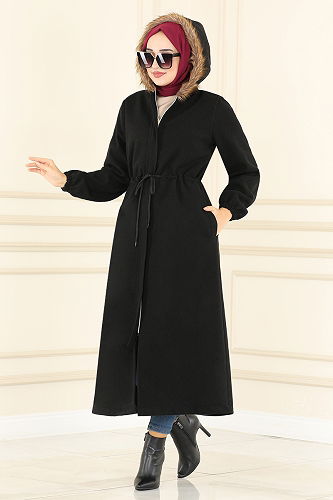 moda selvim معطف أسود MSL5973-M - Thumbnail