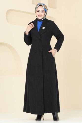 moda selvim Coat PL9091 Black - Thumbnail