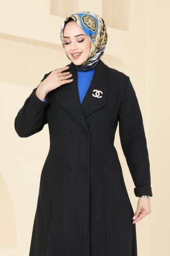 moda selvim Coat PL9091 Black - Thumbnail