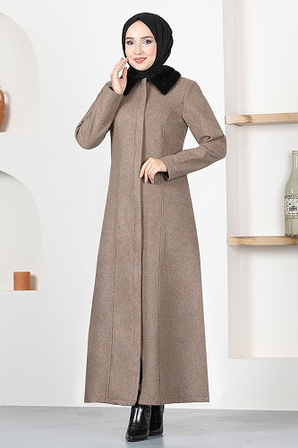 moda selvim Coat with Fur Hood END5563-M Coffee - Thumbnail