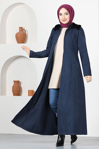 moda selvim Coat with Fur Hood END5563-M Laci - Thumbnail