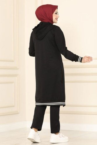 moda selvim 1032MRT754 اسود وسكري طقم - Thumbnail