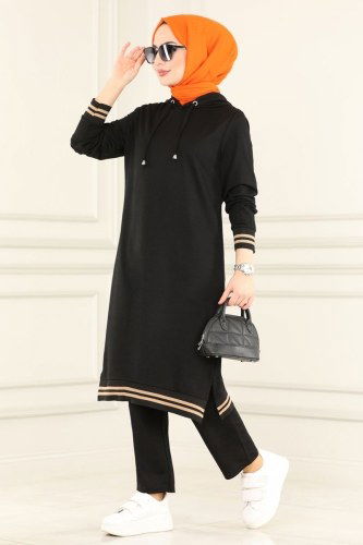 moda selvim 1032MRT754 اسود و لحمي طقم - Thumbnail
