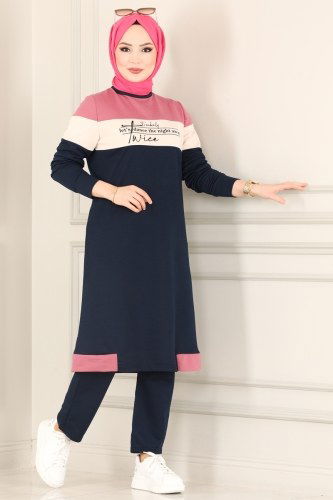 moda selvim 1036MRT754 ارجواني فاتح&كحلي طقم - Thumbnail