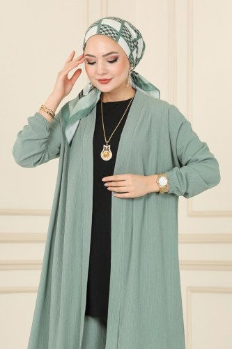 moda selvim 112YNS793 اسود وتركوازي طقم - Thumbnail