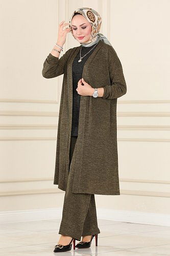 moda selvim 116DVL817 اسود وعفني طقم - Thumbnail