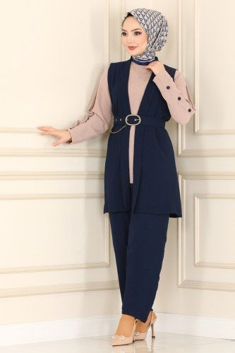 moda selvim Combine 1210ASM762 Navy Blue & Mink Colored - Thumbnail