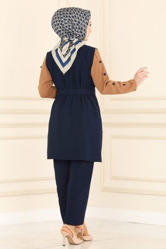 moda selvim 1210ASM762 كحلي&لحمي طقم - Thumbnail