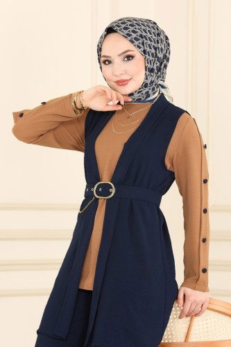 moda selvim 1210ASM762 كحلي&لحمي طقم - Thumbnail