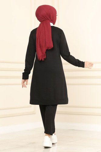 moda selvim 1212ASY563 اسود طقم - Thumbnail
