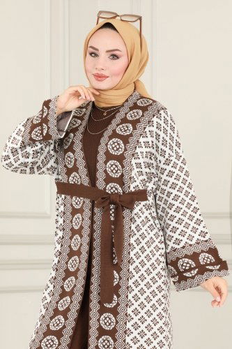 moda selvim 1503MT581 البني طقم - Thumbnail