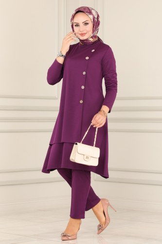 moda selvim 1523UKB139 بنفسجي طقم - Thumbnail