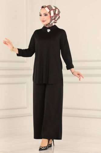moda selvim 1539UKB139 اسود طقم - Thumbnail