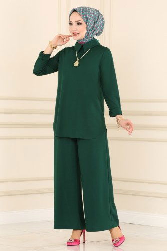 moda selvim 1539UKB139 الزيتي طقم - Thumbnail