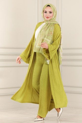 moda selvim 1763MF762 لون زيتوني طقم - Thumbnail