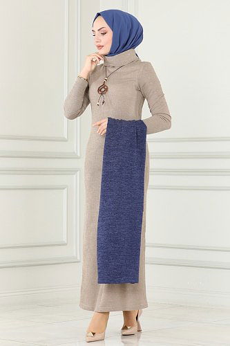 moda selvim 186DVL817 أزرق & بيج طقم - Thumbnail