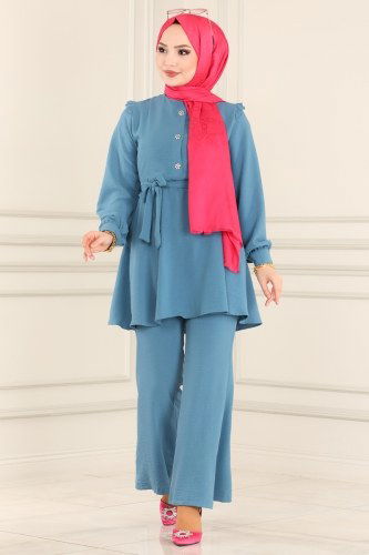 moda selvim 1905USL762 لون ياقوتي فاتح طقم - Thumbnail