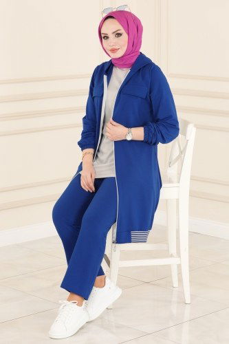 moda selvim 1915FON792 ازرق طقم - Thumbnail