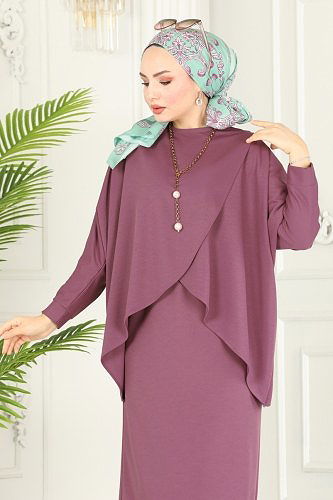 moda selvim 1985UKB139 ليلكي غامق طقم - Thumbnail