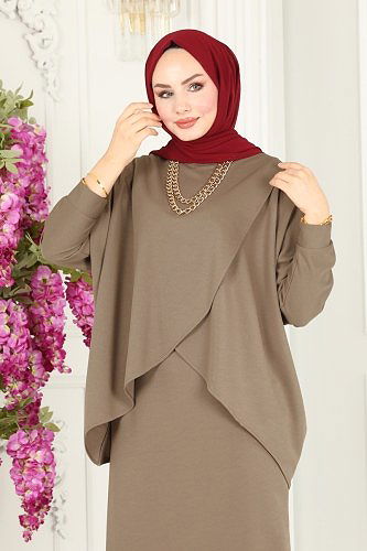 moda selvim 1985UKB139 بيج غامق طقم - Thumbnail