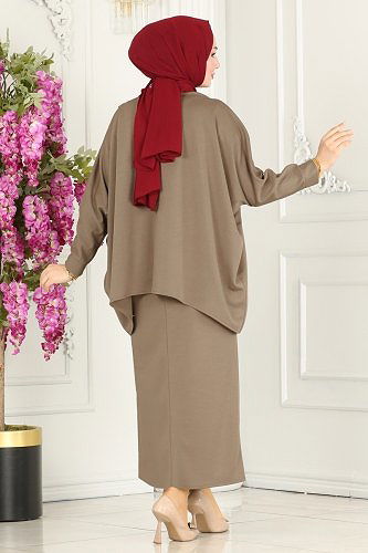 moda selvim 1985UKB139 بيج غامق طقم - Thumbnail