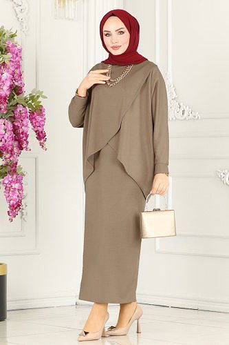 moda selvim 1985UKB139 بيج غامق طقم - Thumbnail