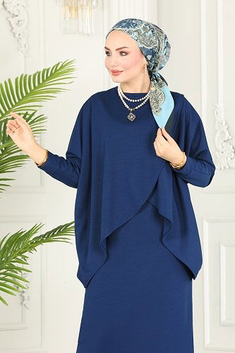 moda selvim 1985UKB139 كحلي طقم - Thumbnail