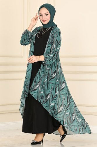 moda selvim 2049BLL803 اسود وتركوازي طقم - Thumbnail