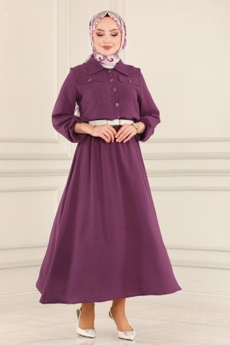 moda selvim 2077BLL803 ليلكي غامق طقم - Thumbnail