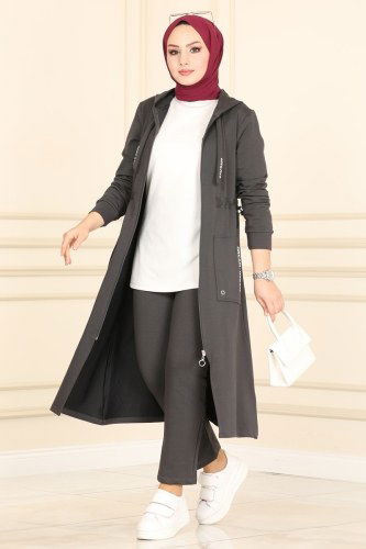 moda selvim 218NZR779 لون الرصاصي طقم - Thumbnail