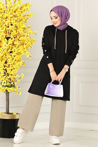 moda selvim 228DVL817 اسود & بيج طقم - Thumbnail