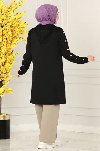 moda selvim 228DVL817 اسود & بيج طقم - Thumbnail