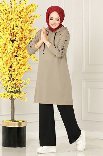 moda selvim 228DVL817 بيج & أسود طقم - Thumbnail