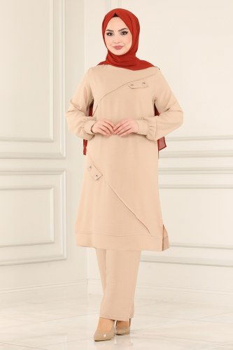 moda selvim 2426SL432 لون البيج طقم - Thumbnail