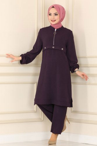 moda selvim 2429SL432 بنفسجي غامق طقم - Thumbnail
