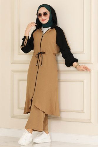 moda selvim 2438SL432 لحمي&اسود طقم - Thumbnail