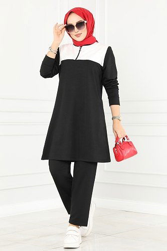 moda selvim 3001ASY563 السكري&اسود طقم - Thumbnail