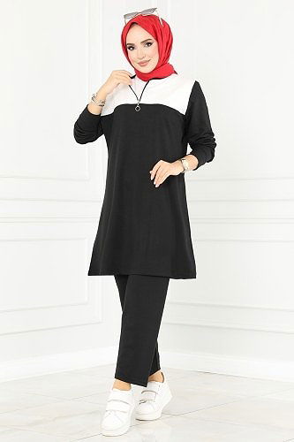 moda selvim 3001ASY563 السكري&اسود طقم - Thumbnail